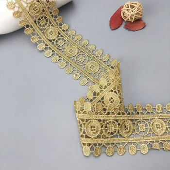 1 Metre Altın İplik Suda Çözünür Nakış Dantel Şerit El Yapımı Giyim Etek Cheongsam Şapka Kafa çiçek dekorasyonu