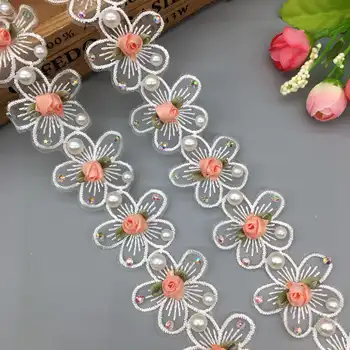 1 yard 3D Gül Çiçek İşlemeli Dantel Şerit Kumaş El Yapımı Dantel Trim Konfeksiyon Dikiş El Sanatları düğün elbisesi DIY Dekorasyon 4cm