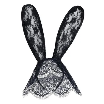 10 adet Dantel Tavşan Kulakları Kafa Bandı Siyah Peçe Cosplay Headdress Tavşan saç Bandı Seksi Çember Kostüm Noel için