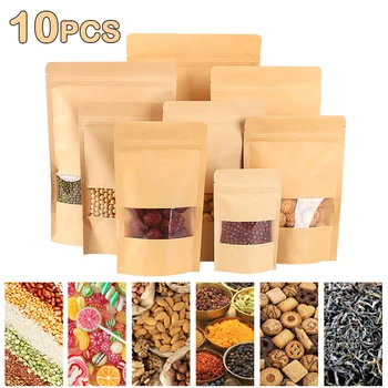 10 Adet / grup Tahıl saklama çantası Kraft Kağıt Fındık Şeker çay poşetleri Dayanıklı gıda fermuarlı kilit Çanta Kahve Çekirdeği Baharat Kurabiye Ambalaj Poşetleri