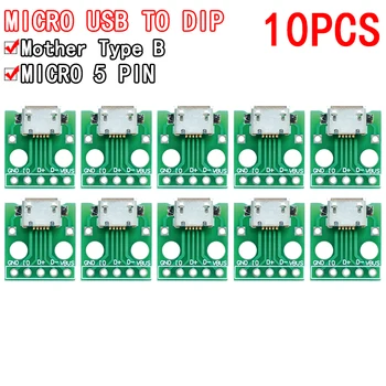 10 adet mikro USB DIP Adaptörü 5pin dişi konnektör B tipi pcb dönüştürücü pinboard 2.54