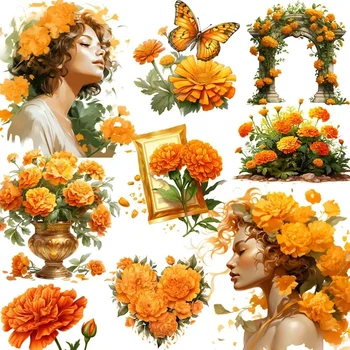 12 Adet/paket Kadife Çiçeği Sticker DIY Craft Scrapbooking Albümü Önemsiz Günlüğü Dekoratif Çıkartmalar