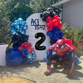 125 adet 3D Büyük Örümcek Adam Folyo Balonlar Garland Kemer Kiti Çocuk Boys Favor Tema Doğum Günü Partisi Süslemeleri 32 