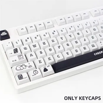 130Keycaps Basit Siyah Karikatür Kişiselleştirilmiş Klavye XDA Profil PBT Boya Süblimasyon Klavye İçin GMK MX Anahtarı Mekanik Klavye