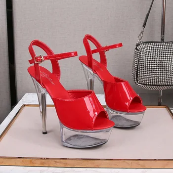 2021 Yeni Düz Renk Patent Deri İnce Yüksek Topuklu Kadın Yaz Temiz platform ayakkabılar Kadın Parti Ayak Bileği Kayışı Sandalet WS0372