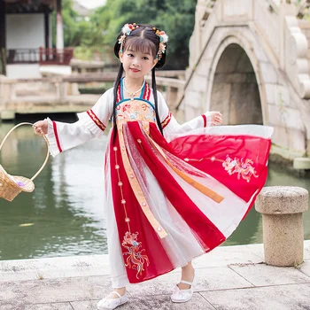2022 Yeni Hanfu Kızlar Yaz Çin Tarzı çocuk Antik Elbise Süper Xianru Etek Elbise High-end Antik Tang Elbise