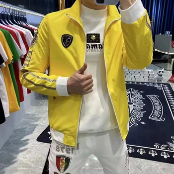 2023 Bahar Bombacı Sarı Kulübü Kıyafet Vintage At Baskı Desen Erkek Rahat Nakış Ceket Üst