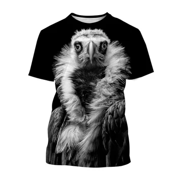 2023 Erkek Akbaba Kuş Kısa kollu Tişört Yeni Rahat Moda Çöpçü T Shirt Doğal Temizleyici Hayvan Baskı Streetwear Üst