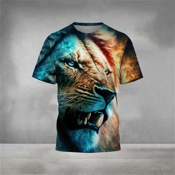 2023 Erkek Aslan Orman Kral Desen Baskılı Kısa Kollu Yaz Rahat Moda Y2K En Trend erkek kısa kollu tişört
