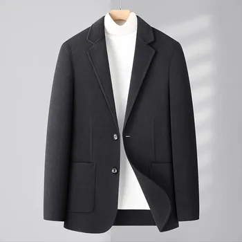 2023 Erkekler Yün günlük giysi Ceket İş Yakışıklı Beyefendi Moda Sıcak Ceket Sonbahar Kış Erkek Kısa Kalın Blazers Ceket