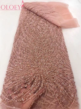 2023 Moda Zarif Fransız Nakış Boncuklu Dantel Kumaş Afrika Nijeryalı Sequins Kumaş düğün elbisesi