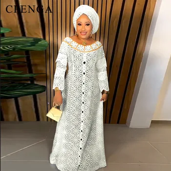 2023 Uzun Kollu Afrika Bubu Elbise Kadınlar için Zarif Bayan Düğün Akşam Parti Kıyafeti Yaz Afrika Örgü Giyim Artı Boyutu