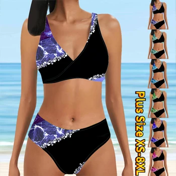 2023 Yeni Yaz kadın Yeni Tasarım Baskılı Mayo kadın Seksi Mayo Moda Gevşek Yüksek Bel Beachwear İki parçalı Bikini