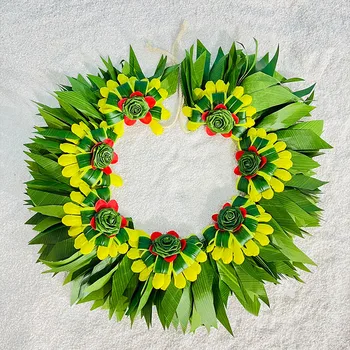 25 adet Yapay Ti Yaprakları Yeşil Gül Tongan Lei Yaz Kahoa Leis Mezuniyet Leis Para Lei Feiji Düğün Parti Kolye