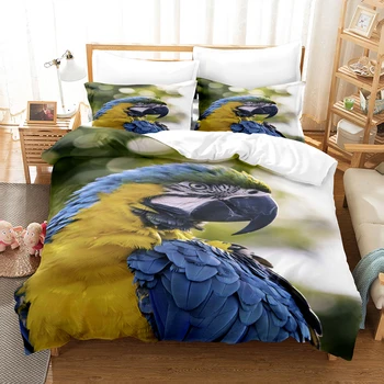 3D Papağan Yatak Takımları Yorgan yatak örtüsü seti Yastık Kılıfı İle e n e n e n e n e n e n e n e n e n e Tam Kraliçe Kral Yatak Örtüsü çarşaf