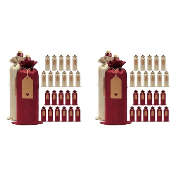 48 Adet Çuval Bezi Şarap Çantaları Şarap hediye keseleri, İpli şarap şişesi çantaları, Etiketler ve Halatlar, Yeniden Kullanılabilir şarap şişesi Kapakları