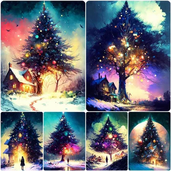 5D DİY Elmas Boyama Noel Ağacı Çapraz Dikiş kitleri Bitkiler Elmas Mozaik 2023 Yeni Festivali Nakış Ev Dekor Hediyeler