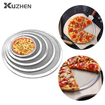 6-12 inç Yapışmaz pizza teli Pan Dikişsiz Alüminyum Alaşımlı Net Bakeware mutfak gereçleri Yuvarlak Gözleme Pizza Pasta Pişirme Tepsisi
