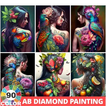 90 Renkler AB 5D Nakış Güzellik Kuş Çiçek Kız Dıy Elmas Boyama Portre Çapraz Dikiş Mozaik Sanat Ev Dekor Hediye