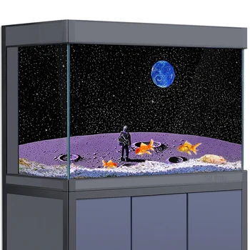 Akvaryum Arka Plan Sticker Dekorasyon için Balık Tankları, uzay Kozmonot Ay Toprak HD 3D Poster 5-55 Galon Sürüngen Habitat