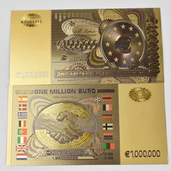 Altın Folyo Banknot Bir Milyon Renkli Euro Kağıt Not Avrupa Çoğaltma Para Koleksiyonu için Para Birimi El Sanatları