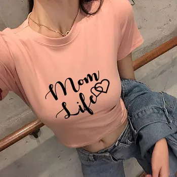 Anne Yaşam Kalp T Shirt Kadın Yaz Yeni Rahat Anne Ayı Hipster Anne T - Shirt Haajuku Camiseta Mujer Seksi Kırpma Üstleri Tee