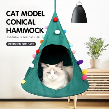 Askıya Kedi Çadır Yatak Gatos Accesorios Pet Küçük Köpek Evi Tasarımcı Noel Ağacı Kedi Kafesleri Malzemeleri Kapalı Sevimli Hayvan Sepeti