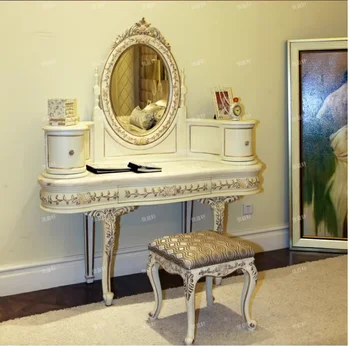 Avrupa tarzı katı ahşap tuvalet masası İtalyan Fransız lüks prenses makyaj masası villa saray mobilya