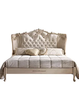Avrupa çift kişilik yatak ana yatak odası lüks düğün yatağı basit Avrupa katı ahşap Fransız lüks kumaş prenses yatak