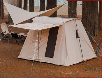 Açık çadır bej yağmur şerit gölgelik kamp pamuk kulübe bahar çadır ile dolu