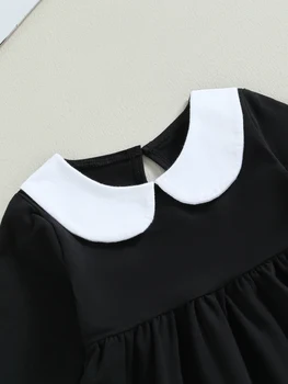 Bebek Kız Cadılar Bayramı Kostüm Siyah Uzun Kollu evaze elbise Bebek Yaka Yürümeye Başlayan Cadılar Bayramı Kıyafet Giyinmek