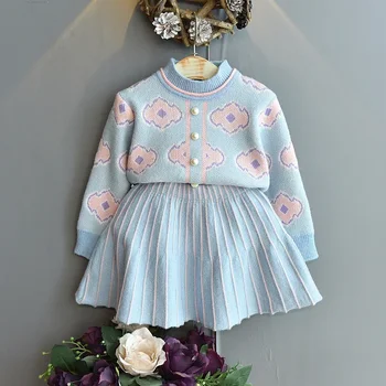Bebek Kız Giysileri Örme Giyim Setleri 2024 Sonbahar Kış Kazak Tops + Etek Kız Kıyafetler Set Çocuk Giyim Takım Elbise Kızlar