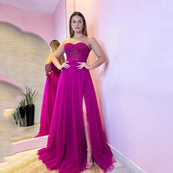 Bir Çizgi Tül Balo Abiye Yan Yüksek Silt Sevgiliye Boncuk Kat Uzunluk uzun Gece Elbisesi Suudi Arabistan Kokteyl Elbise Kadınlar 2023