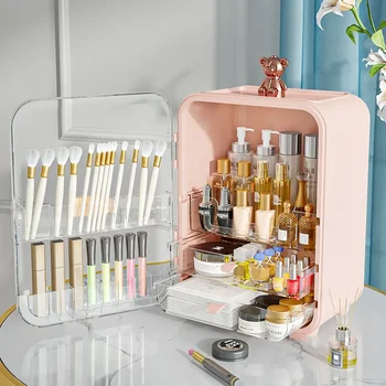 Büyük kapasiteli led ışık Ayna Masaüstü Depolama Ruj Kozmetik saklama kutusu Makyaj Organizatör Cilt bakım ürünü depolama dolabı
