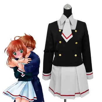 Cardcaptor Sakura Kinomoto Sakura okul üniforması Denizci Elbisesi Üstleri Gömlek Etek Elbise Kıyafet Anime Cosplay Kostümleri