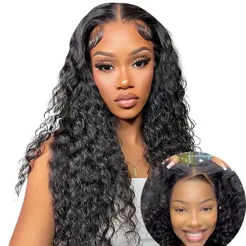 Derin Dalga dantel ön peruk insan Saçı 4x4 HD Şeffaf sırma kapatma Peruk Siyah Kadınlar için Tutkalsız Ön Koparıp Bebek Saç ile