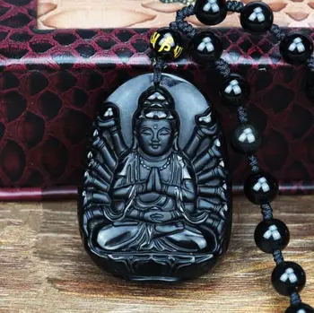 doğal Obsidyen Avalokitesvara guanyin buda buda guanyin boncuklu kolye