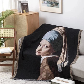 Dünyaca Ünlü Battaniye Yağlıboya Johannes Vermeer Kız İnci Küpeli Sütçü Yağlıboya Kanepe Battaniyeleri kanepe kılıfı