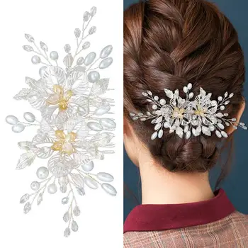 Düğün Saç Tarak Çiçek Sahte İnci Yaprak Alaşım saç parçası Saç Yan Tarak Kristal Gelin Headdress Firkete Sahte İnci Saç Tarak