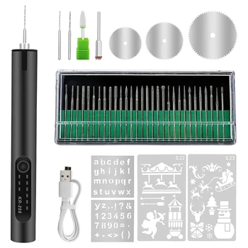 Elektrikli gravür oyma kalemi 35 Bit, USB Şarj Edilebilir Akülü Oyma Makinesi, DIY Döner Gravür Ahşap Cam Taş