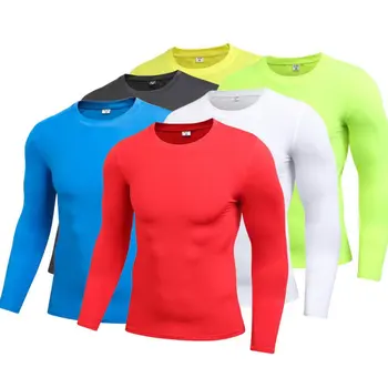 Erkek Hızlı Kuru Spor Sıkıştırma Uzun Kollu Hızlı Kuru Baselayer Vücut Gömlek Altında Sıkı Spor Spor Giyim Üst Gömlek