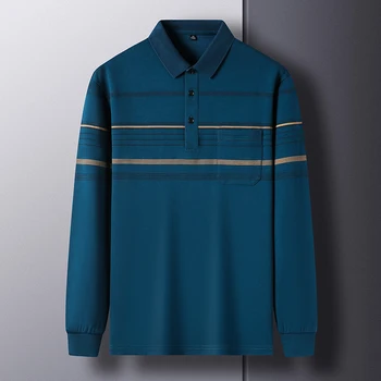 Erkek T-shirt Pamuk Erkek polo gömlekler Uzun Kollu Saf Renk Yüksek Kaliteli Yeni Rahat İş Bahar Sonbahar Yaka Cep Çizgili