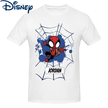 Erkek tişört Disney Chibi Örümcek Web Sallanan Yenilik Saf Pamuk Tees Kısa Kollu T Gömlek Yuvarlak Boyun Giyim Baskılı