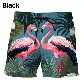 Flamingo 3d Şort Hawaii Moda Rahat Palmiye Ağacı Serin Plaj kısa pantolon Yaz yüzme şortu Erkekler Çabuk kuru Mayo Sandıklar