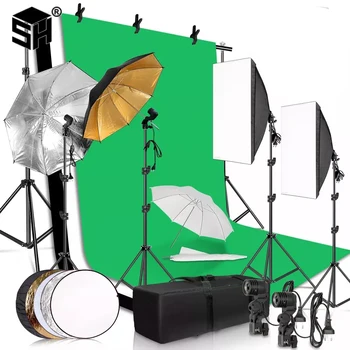 Fotoğrafçılık sürekli ışık kiti fotoğraf stüdyosu 2. 6x3M arka plan çerçevesi 3 adet arka planında reflektör kurulu şemsiye Taşınabilir çanta