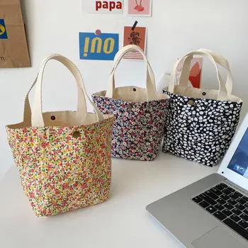 Gündelik çanta Çiçek Eleman Kanvas Çanta Taşınabilir Öğle Yemeği Çantası Kadın Küçük Taze Bez Çantalar Piknik Shopper Bolsas Eko alışveriş çantası