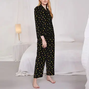 Güneş Baskı Pijama Kadın Altın Güneş Sevimli Günlük Pijama Bahar 2 Parça Rahat Büyük Boy Grafik Ev Takım Elbise