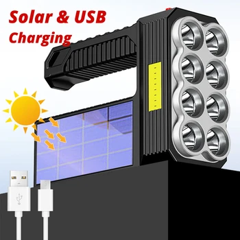 Güneş enerjili fener COB Yan Lamba 5W USB Şarj Taşınabilir 8LED Acil Çok Fonksiyonlu Açık Ev Projektör Kamp