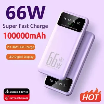 Güç Bankası 100000mAh 66W Süper Hızlı Şarj için Huawei Samsung Taşınabilir harici Pil Şarj Cihazı iPhone Xiaomi Powerbank