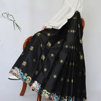 Hanfu Elbise Taklit Makyaj Çiçek At Yüz Etek Orijinal Ming Yeni Çin Tarzı kadın giyim Dokuma Altın Mamian Elbise